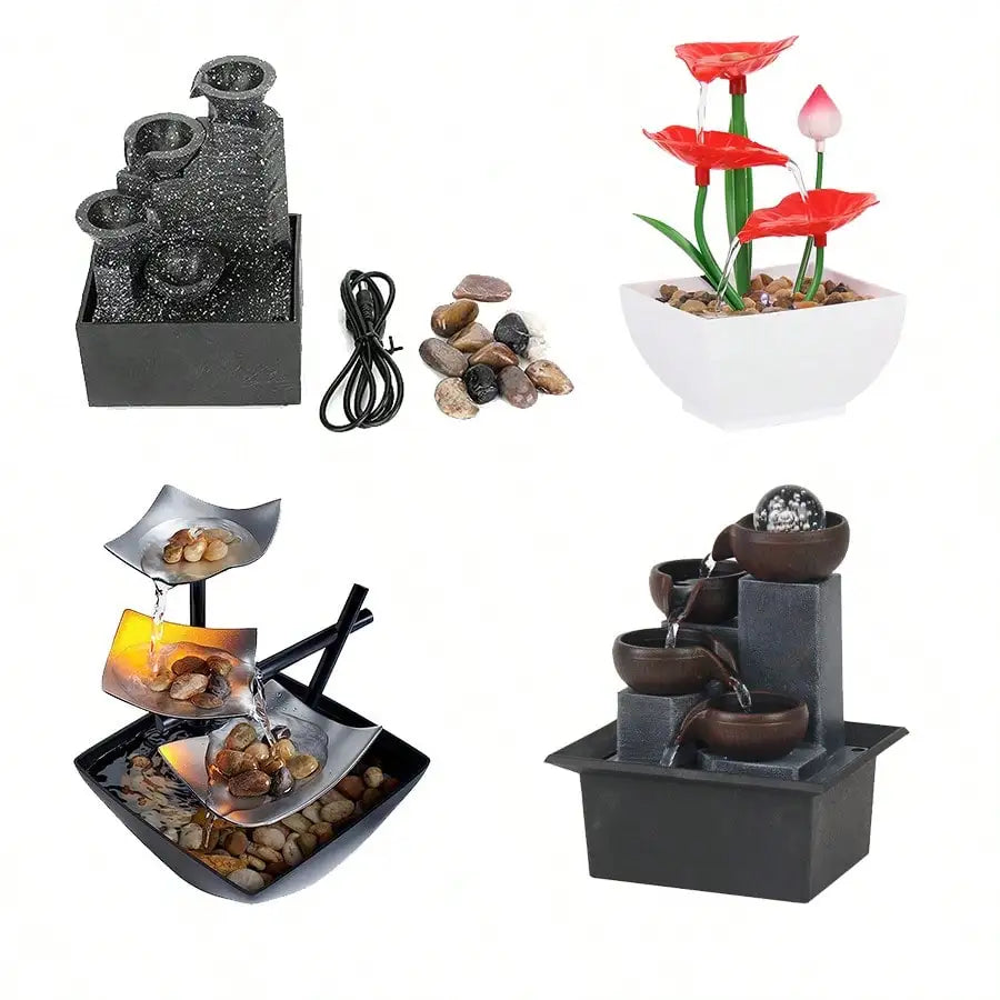 Mini Zen Tabletop Fountain With LED Waterfall For Office Desk