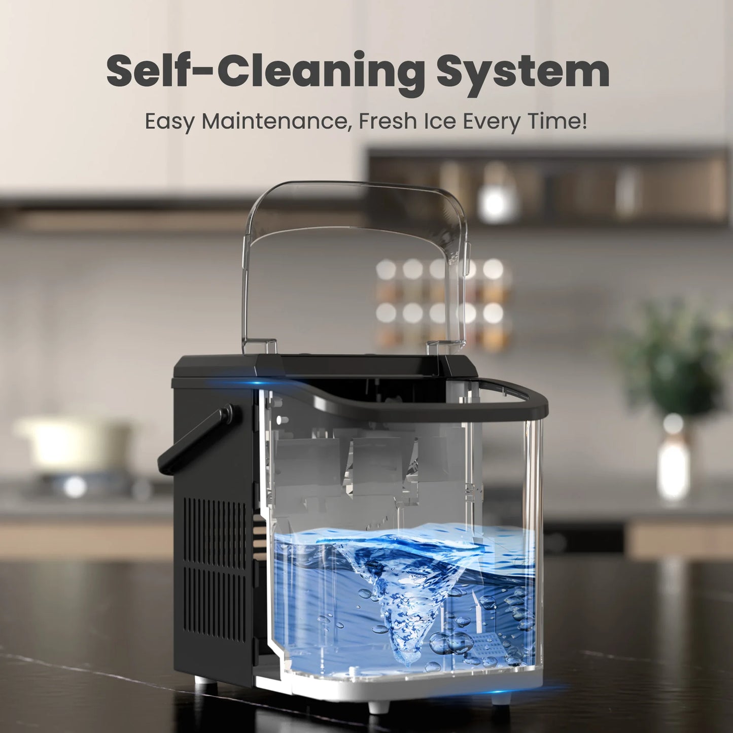Portable Countertop Ice Maker Featuring Quick Self Cleaning Function