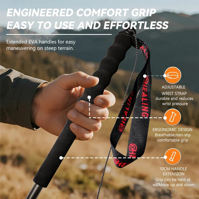 OKHEALING Carbon Fiber Foldable Trekking Poles Lightweight Hiking Gear