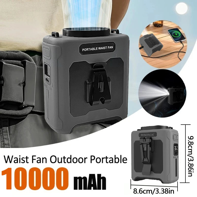 Portable Rechargeable Neck Fan With Waist Clip And Flashlight