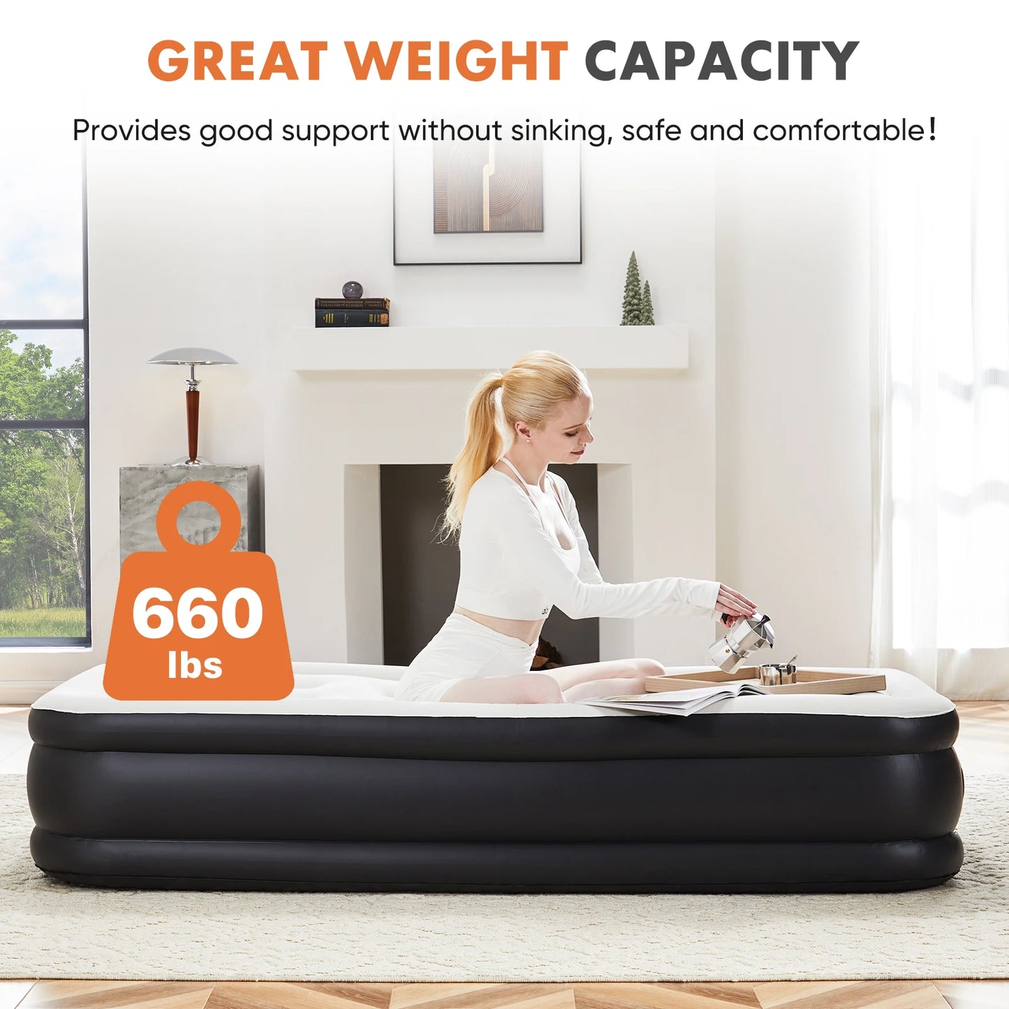 JHK Queen Twin Air Mattress With High Weight Capacity