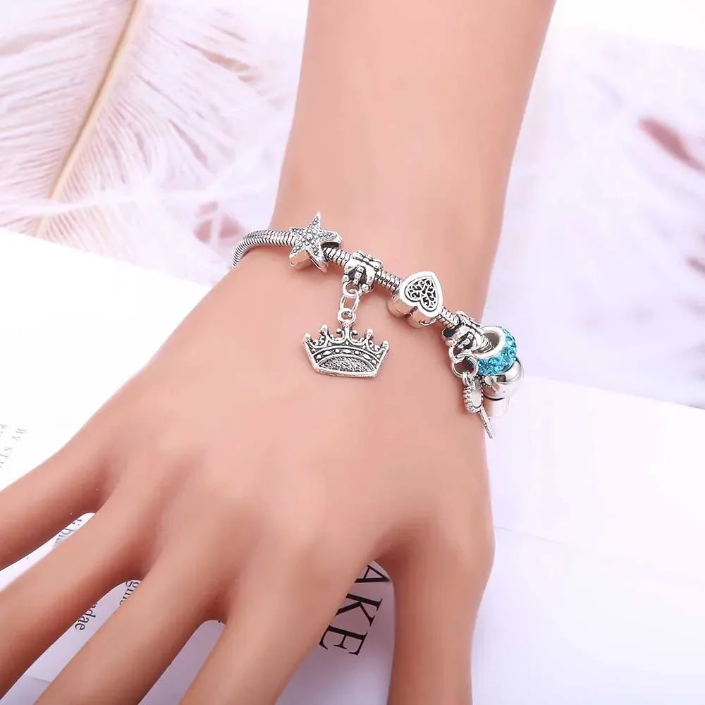Fashion Butterfly Crown Beaded Link Chain Bracelet For Women