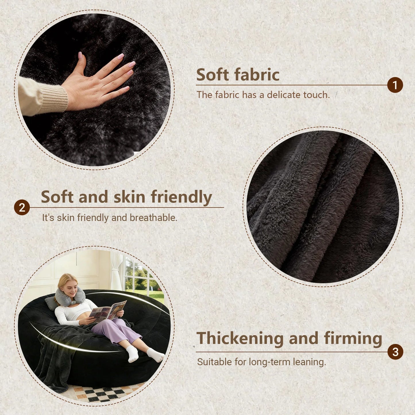 Memory Foam Adult Beanbag Chair With Washable Soft Flannel Cover