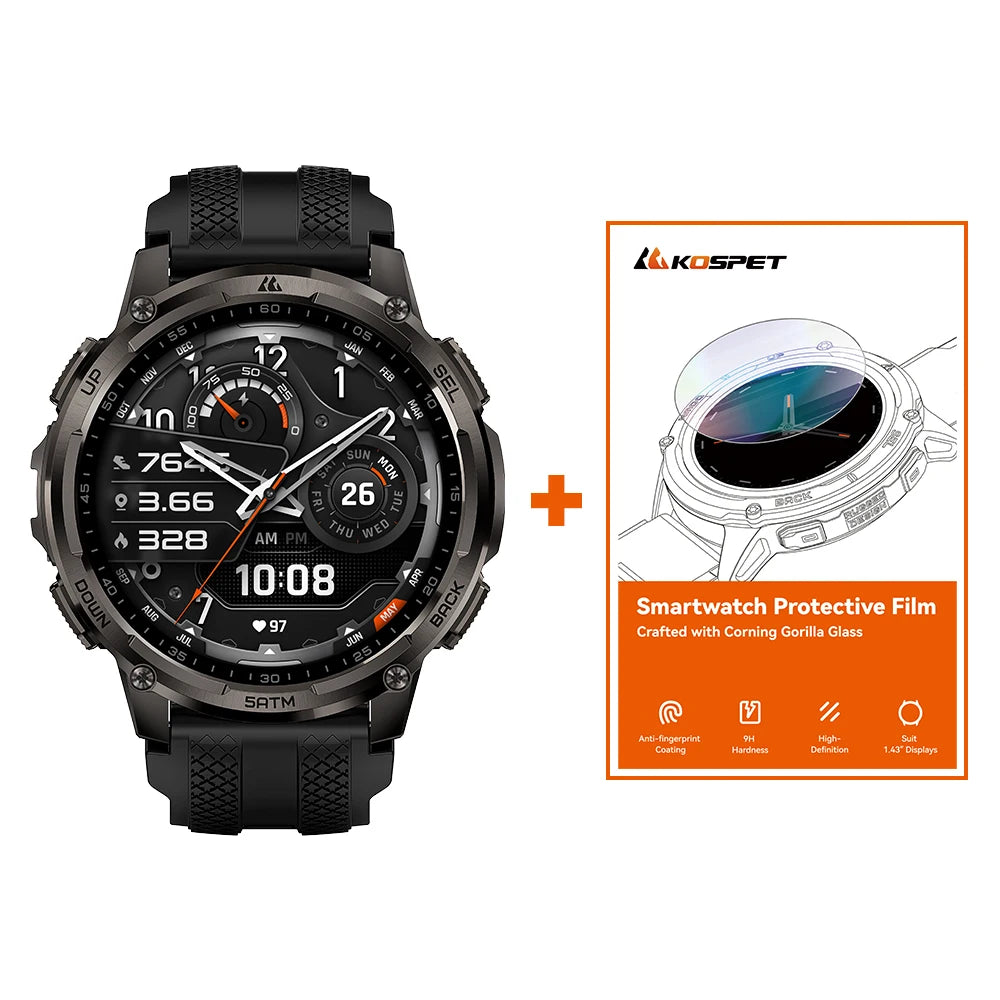 KOSPET T4C Rugged Smartwatch With GPS Flashlight Fitness Tracking