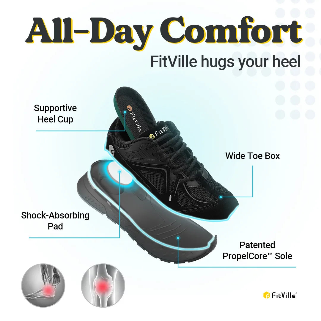 FitVille Men's Walking Shoes Lightweight Arch Support Breathable Cushioning