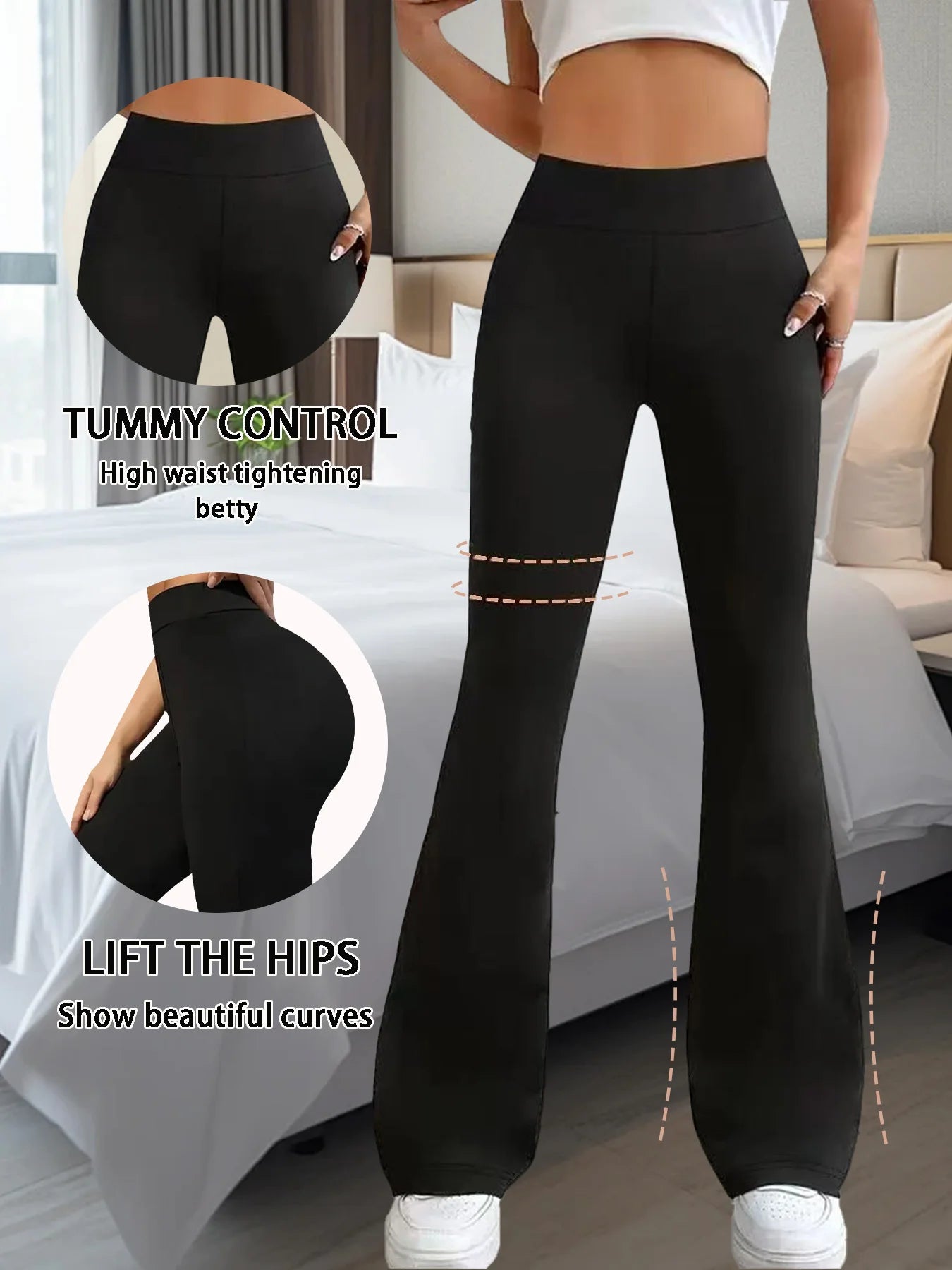 Womens High Waisted Bell Bottom Pants With Elastic Waistband