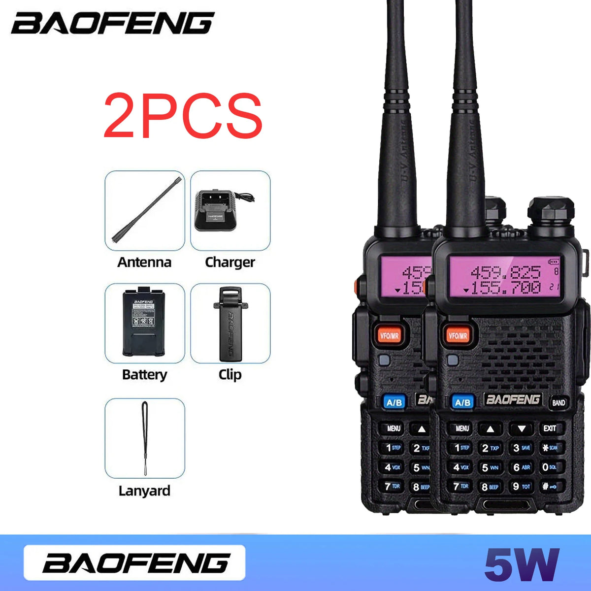 Baofeng Dual Band Long Range Rechargeable Handheld Walkie Talkie