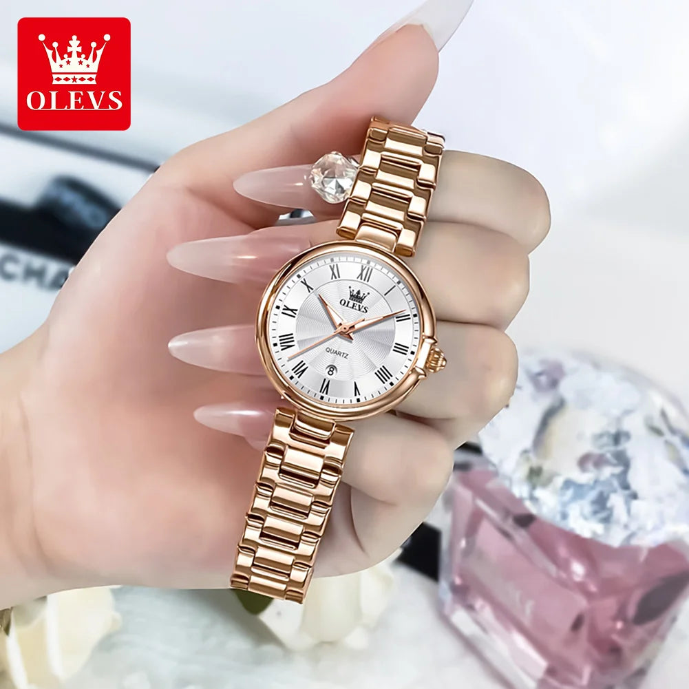 OLEVS Women's Stainless Steel Quartz Watch With Calendar Display