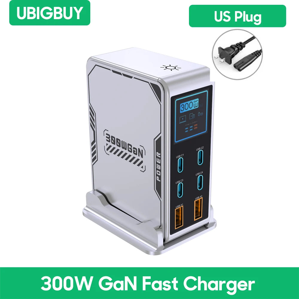 Ubigbuy 6-Port GaN USB-C PD Fast Charger Desktop Station