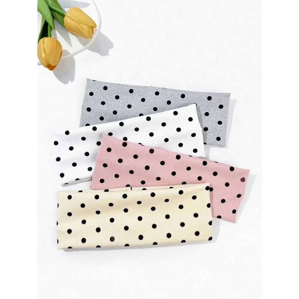 Premium Polka Dot Wide Elastic Sports Hair Headbands For Women