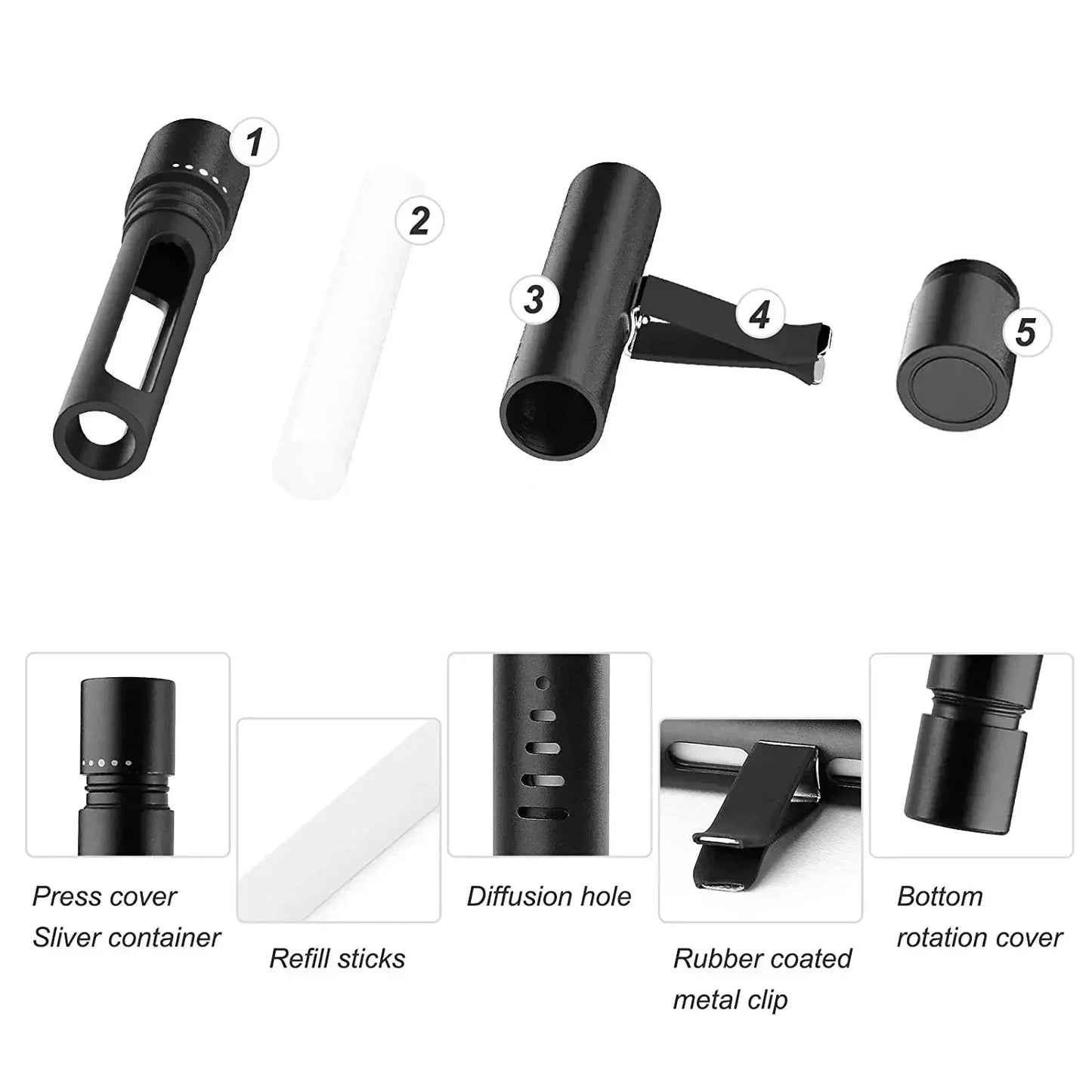 Cylindrical Essential Oil Car Diffuser Vent Clip With Refill Sticks