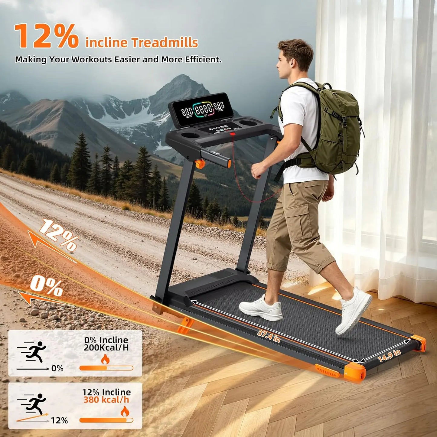Compact Folding Treadmill With Adjustable Incline And Bluetooth
