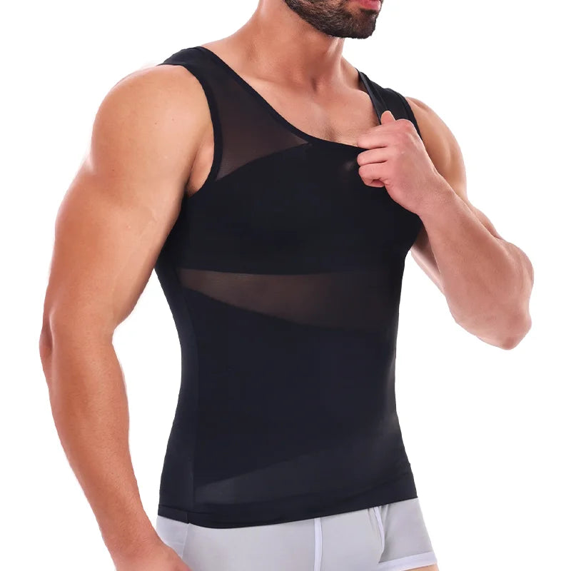 LALAMELON Mens Shapewear Tank Top Cross Mesh Body Shaper Breathable