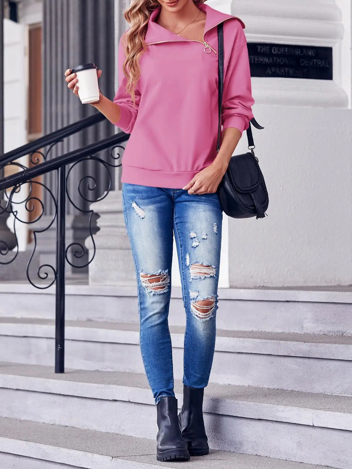 Fisoew Oversized Turtleneck Sweatshirt Fashion Fleece Pullover