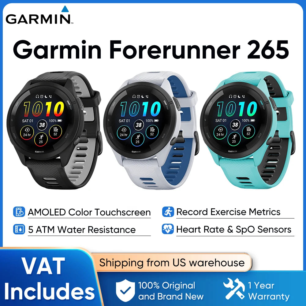 Garmin Forerunner 265 GPS Smartwatch Featuring Amoled Screen And Trackers