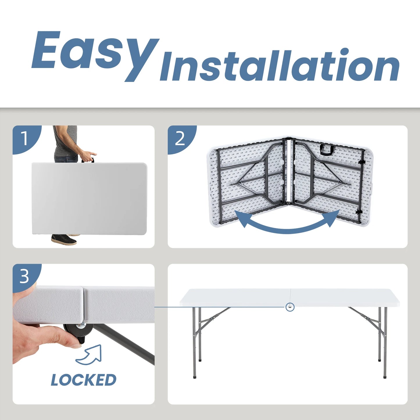JHK Portable Folding Camping Table With Carrying Handle Safety Lock