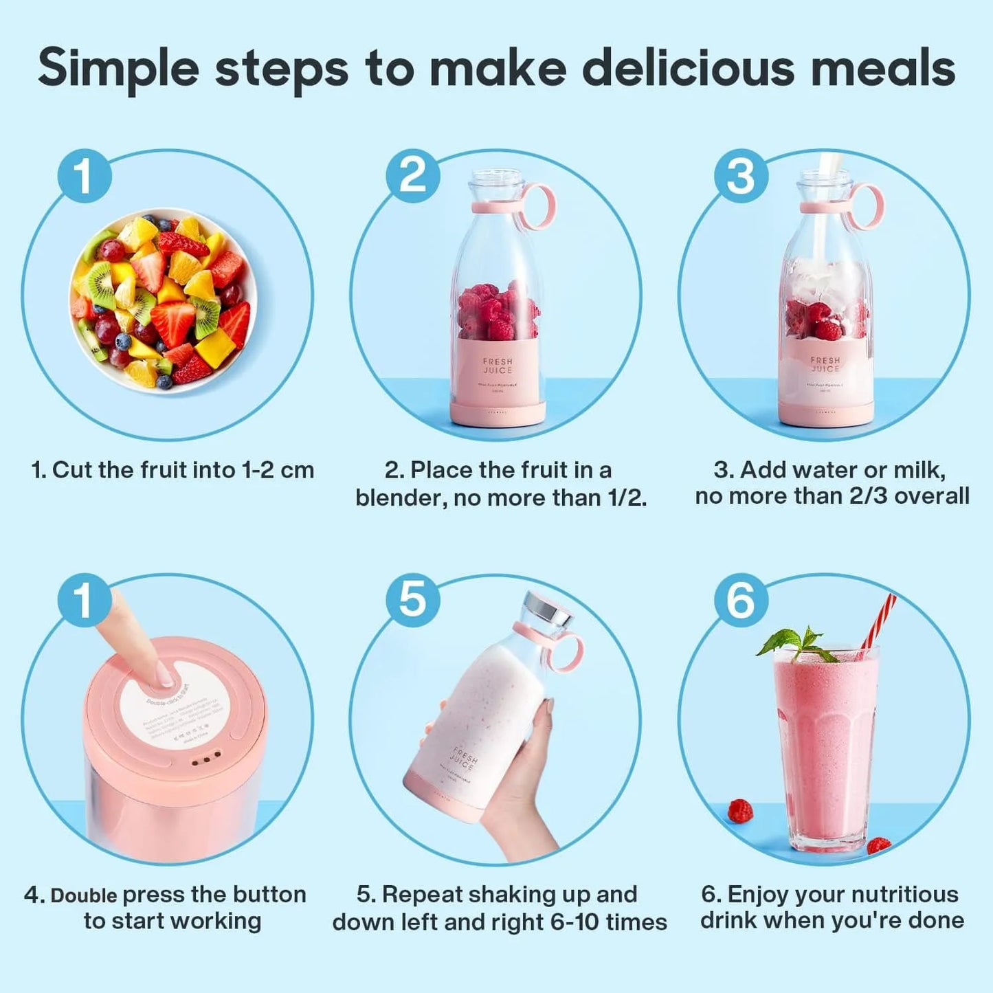 Portable Blender With Travel Cup And Stainless Steel Blades