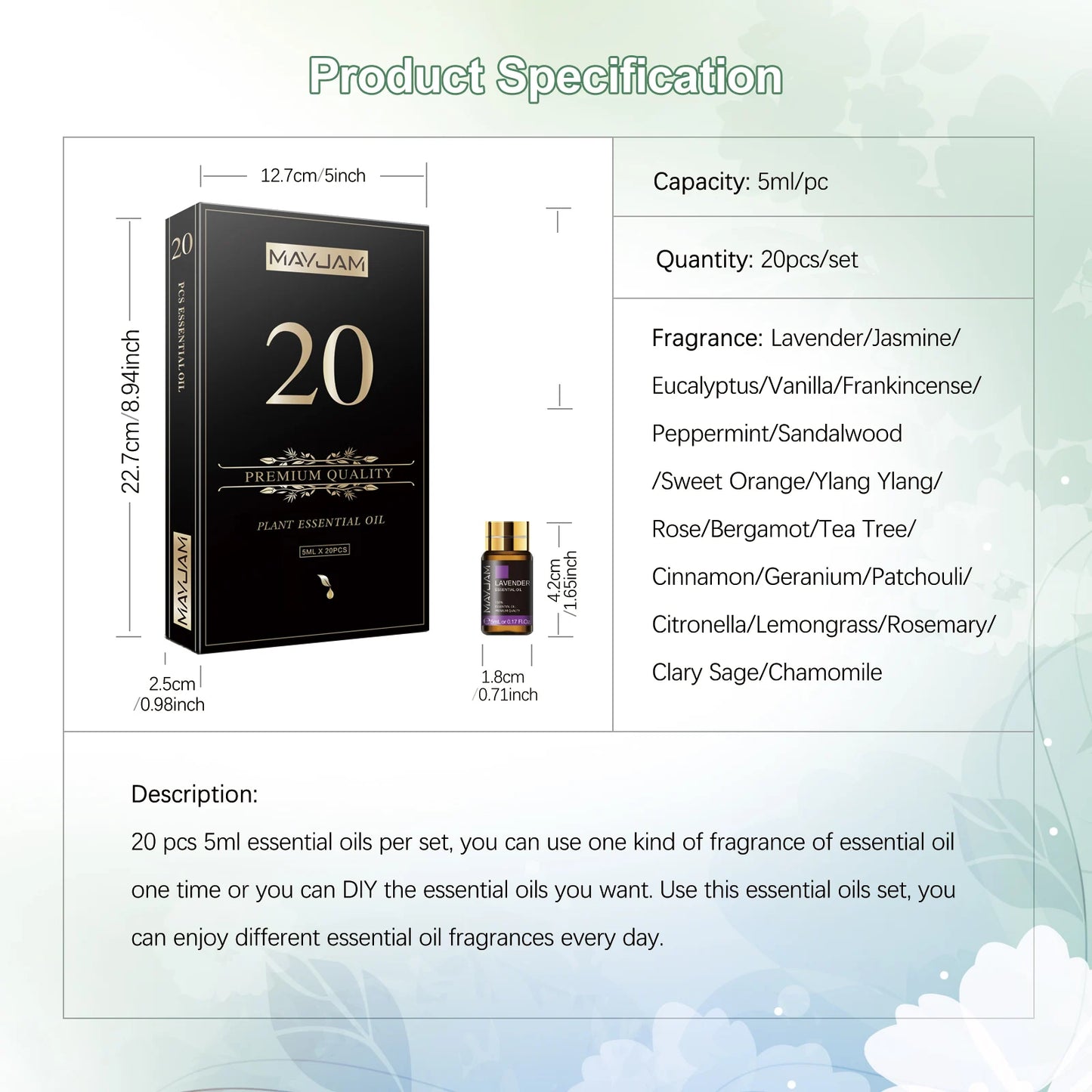 MAYJAM 20 Bottles Essential Oil Gift Set For Diffuser