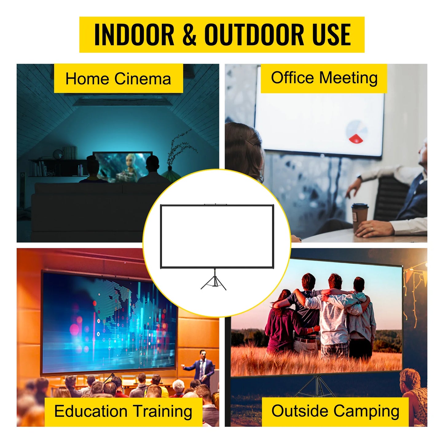 SucceBuy Tripod Projector Screen With Stand 4K Portable Home Cinema