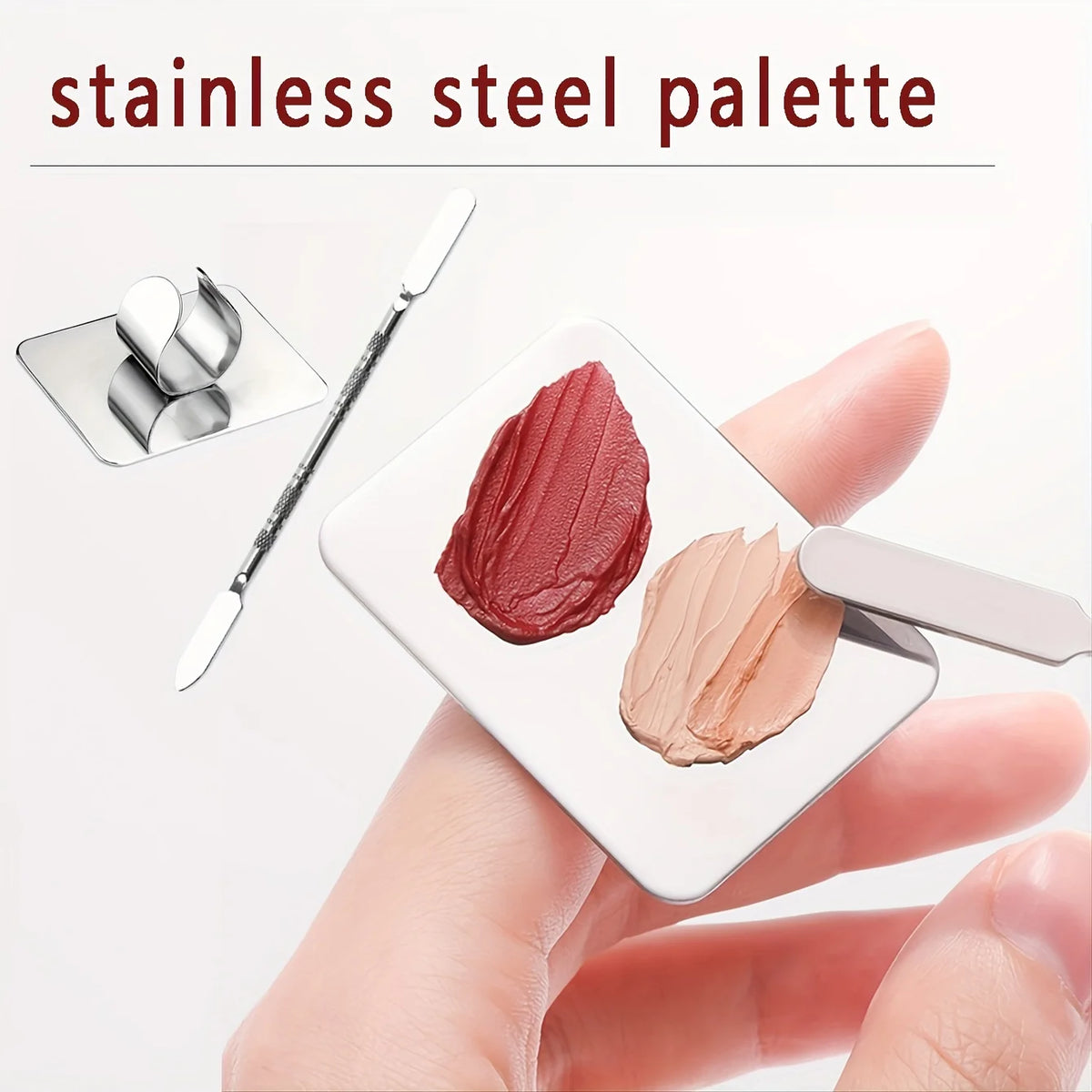 Stainless Steel Makeup Mixing Palette With Foundation Spatula