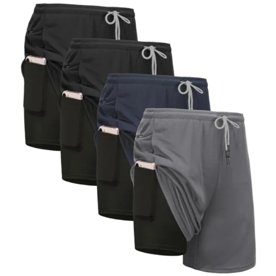 Kinglaman Men's 2 In 1 Athletic Running Shorts With Pockets