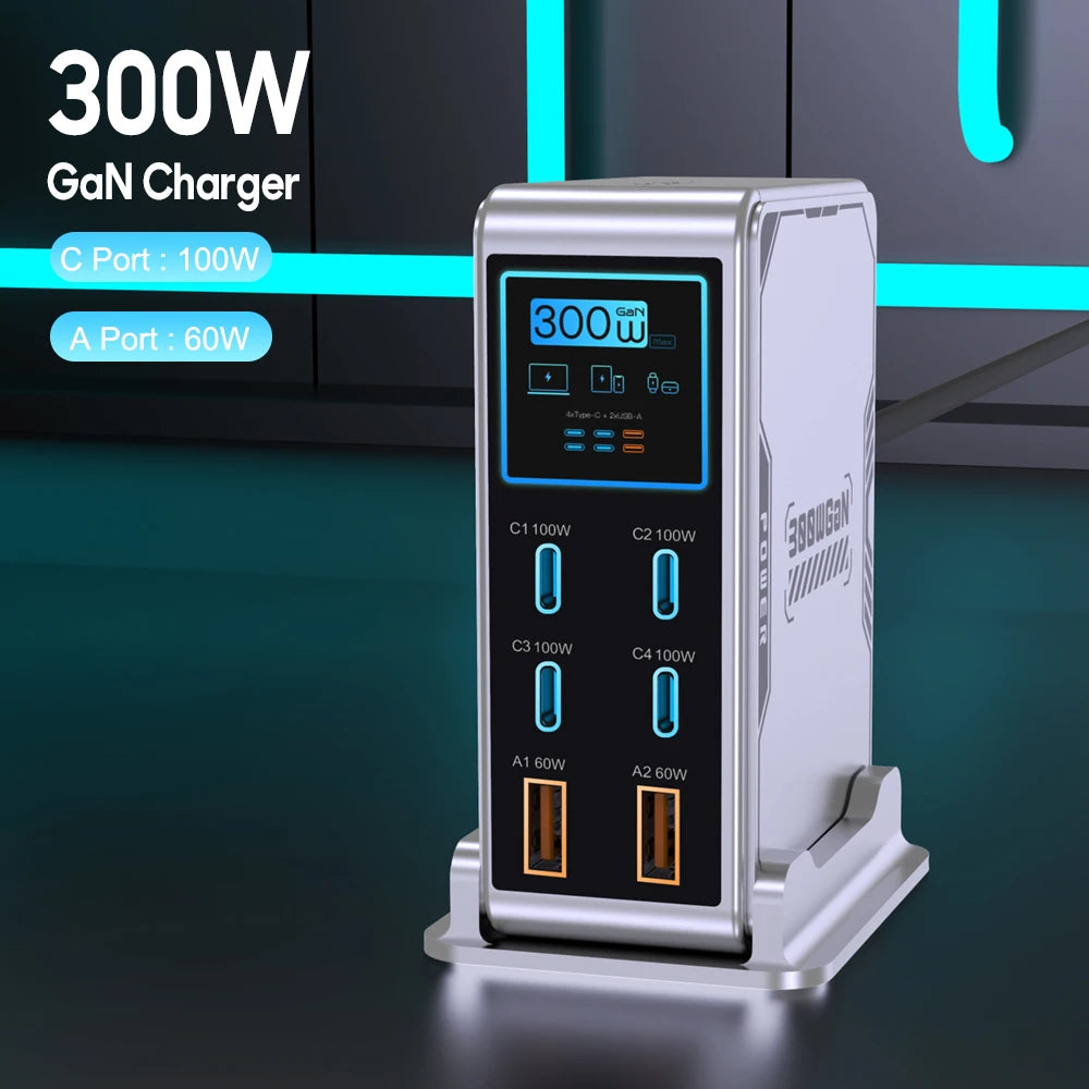Ubigbuy 6-Port GaN USB-C PD Fast Charger Desktop Station