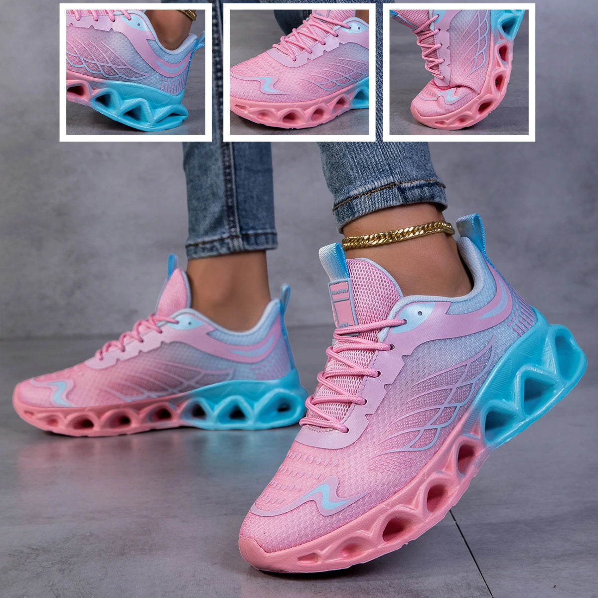 Lightweight Mesh Running Sneakers With Shock Absorbing Athletic Sole