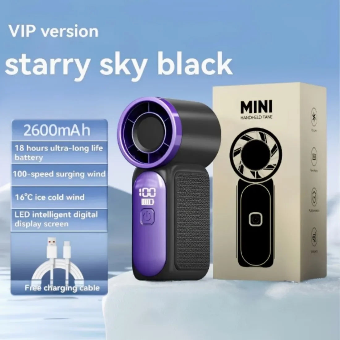 Mini Handheld Turbo Fan 100 Speed USB Rechargeable Portable Cooling