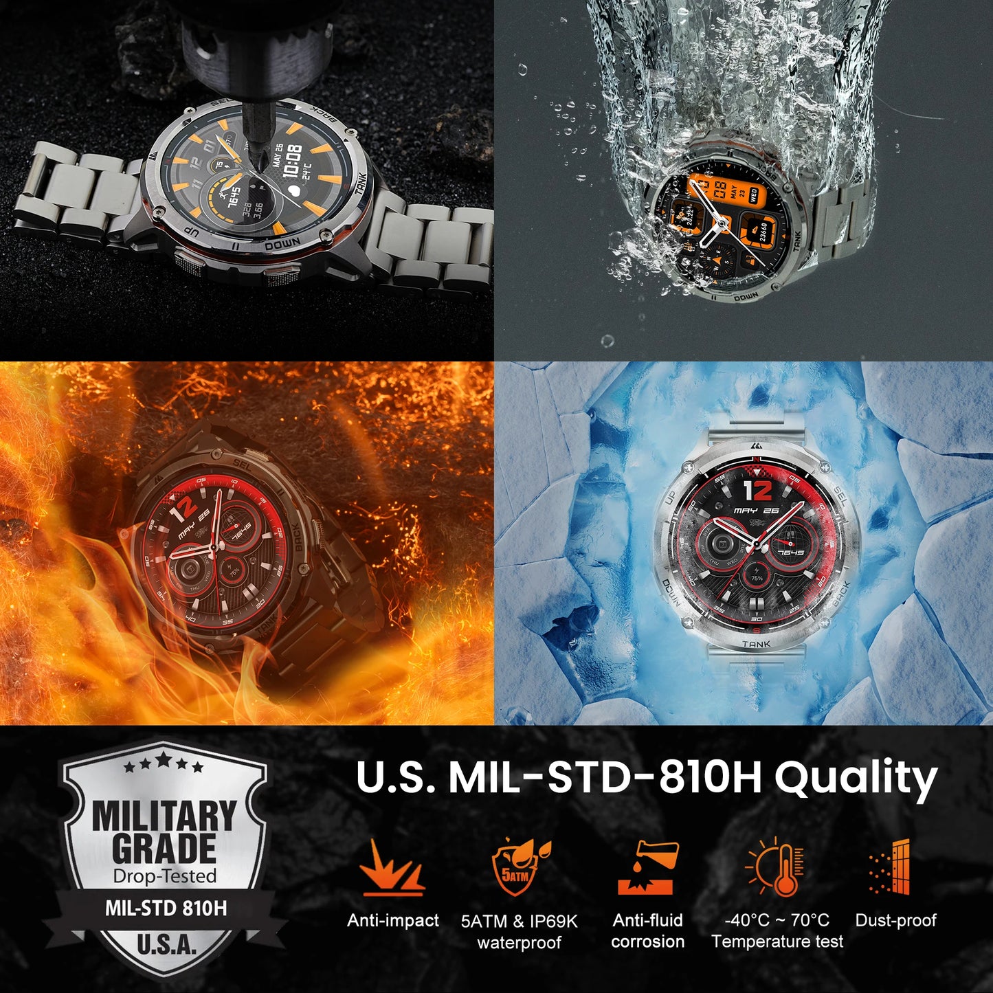 KOSPET Tank T3 Ultra 2 GPS Smartwatch Altimeter Barometer AMOLED