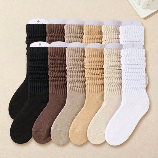 Women Mid Leg Pleated Socks Six Pair Soft Comfortable Daily Wear