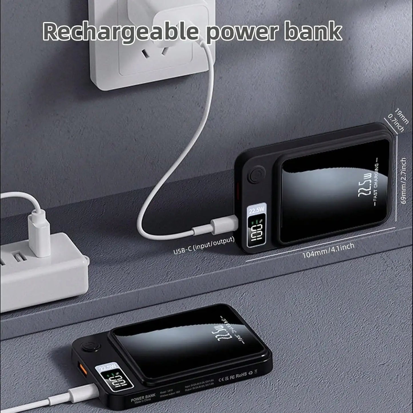 Fast Charging 10000 Mah Power Bank With Built In Cables