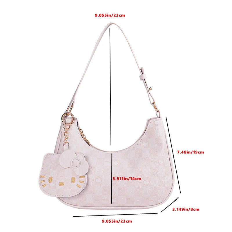 Mesuca Checkerboard PU Leather Shoulder Bag With Cartoon Pendant