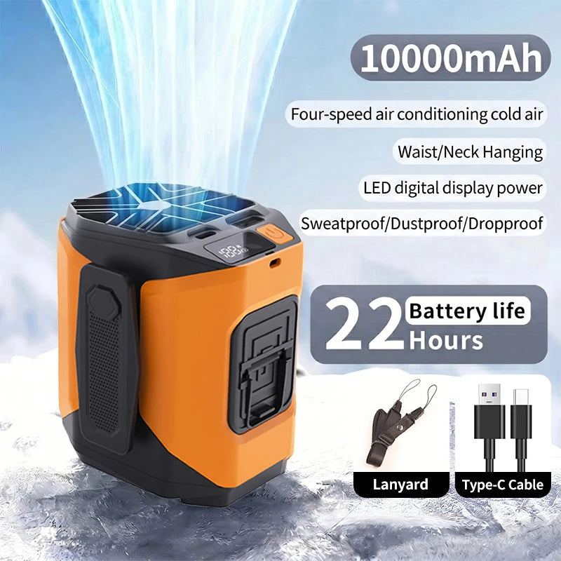 Portable Rechargeable Neck Fan With Waist Clip And Flashlight