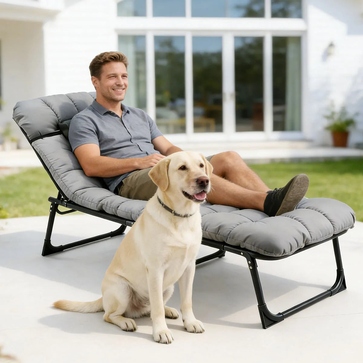 Adjustable Folding Camping Lounge Chair With Removable Soft Cushion