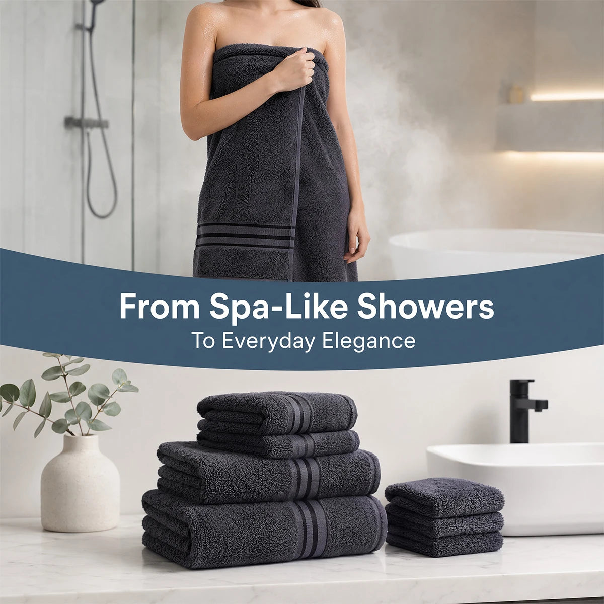 Luxury Eight Piece Cotton Towel Set For Bathroom Everyday Use