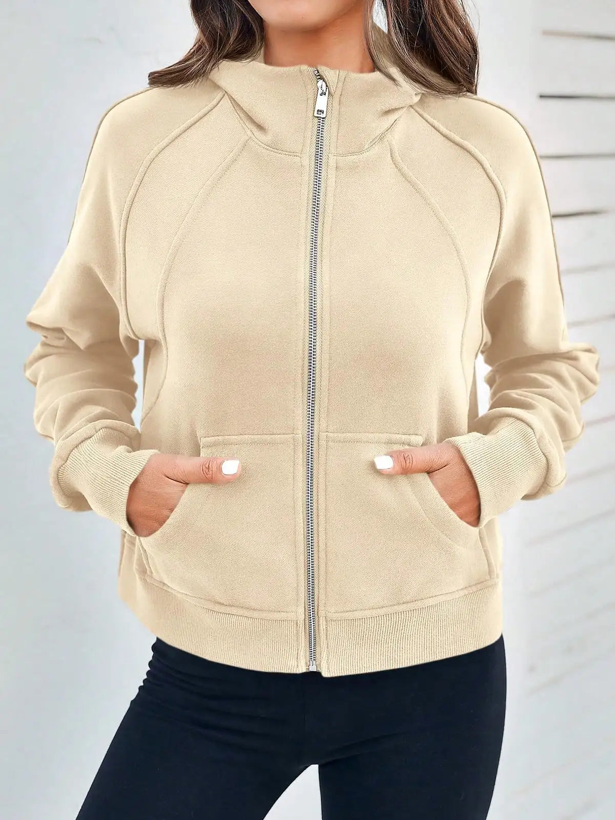 Fisoew Womens Fleece Lined Zip Up Crop Hoodie Oversized Streetwear