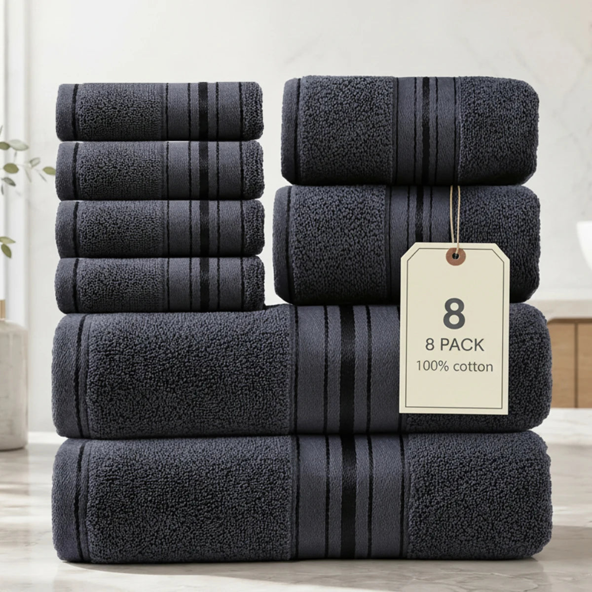 Luxury Eight Piece Cotton Towel Set For Bathroom Everyday Use