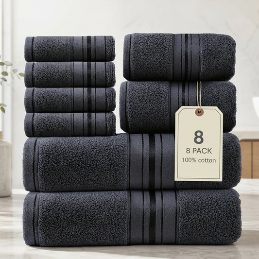 Luxury Eight Piece Cotton Towel Set For Bathroom Everyday Use