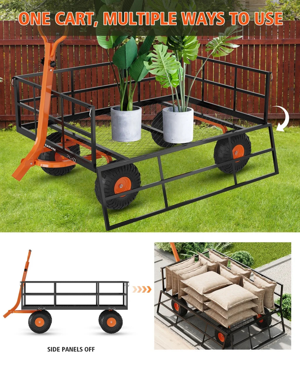 HiMISS Heavy Duty Steel Garden Cart Wagon For Yard Work