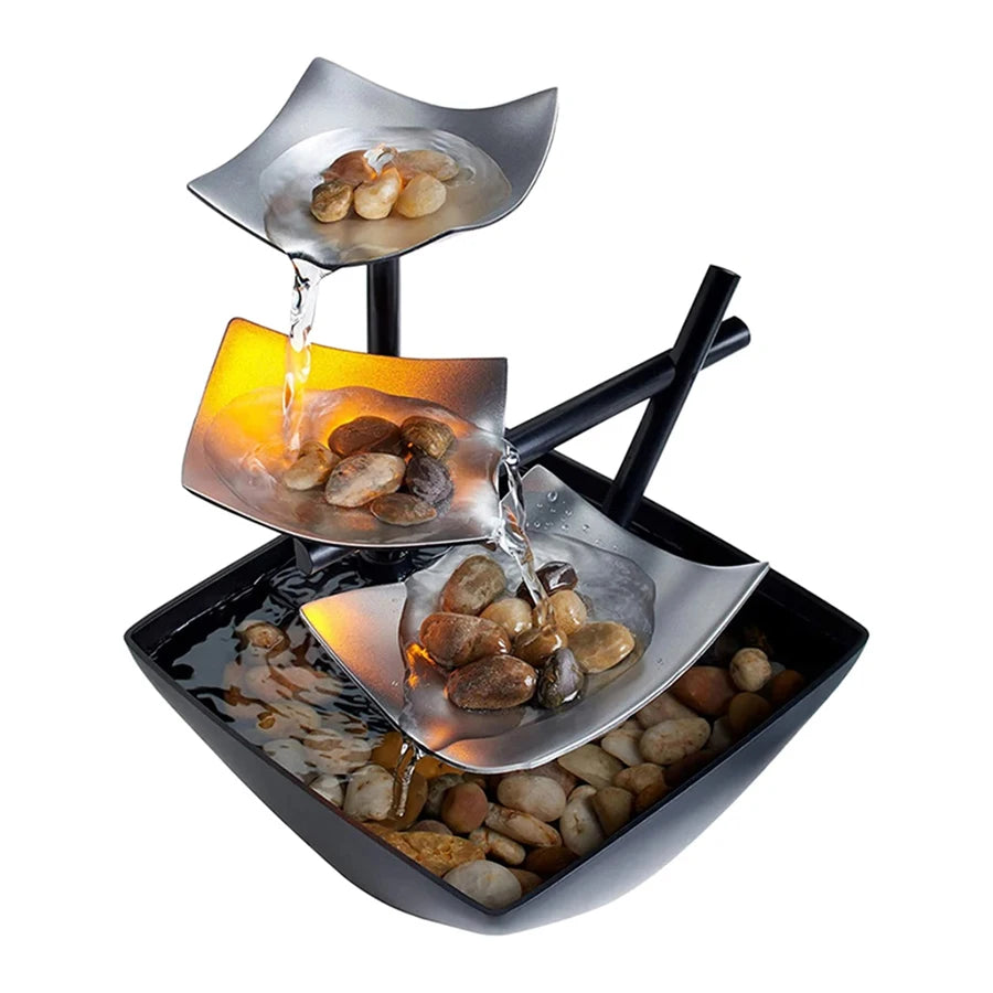 Mini Zen Tabletop Fountain With LED Waterfall For Office Desk
