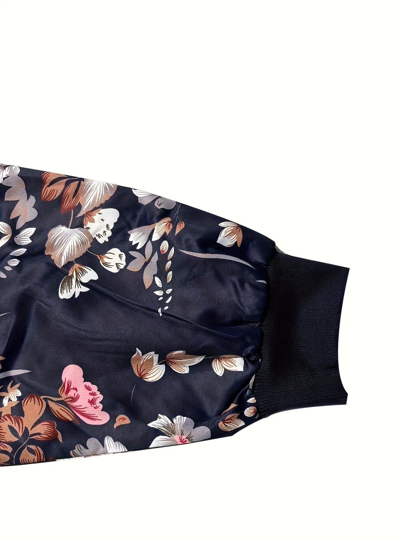 Women Floral Baseball Jacket Zipper Closure Regular Fit Outerwear