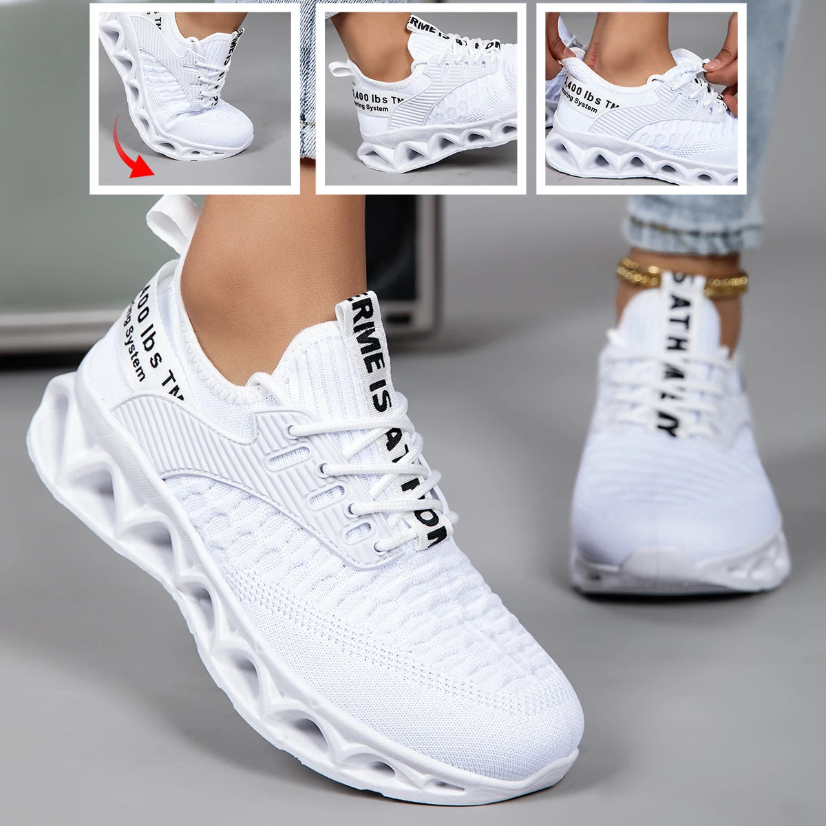 Lightweight Breathable Athletic Sneakers With Blade Sole Knit Upper