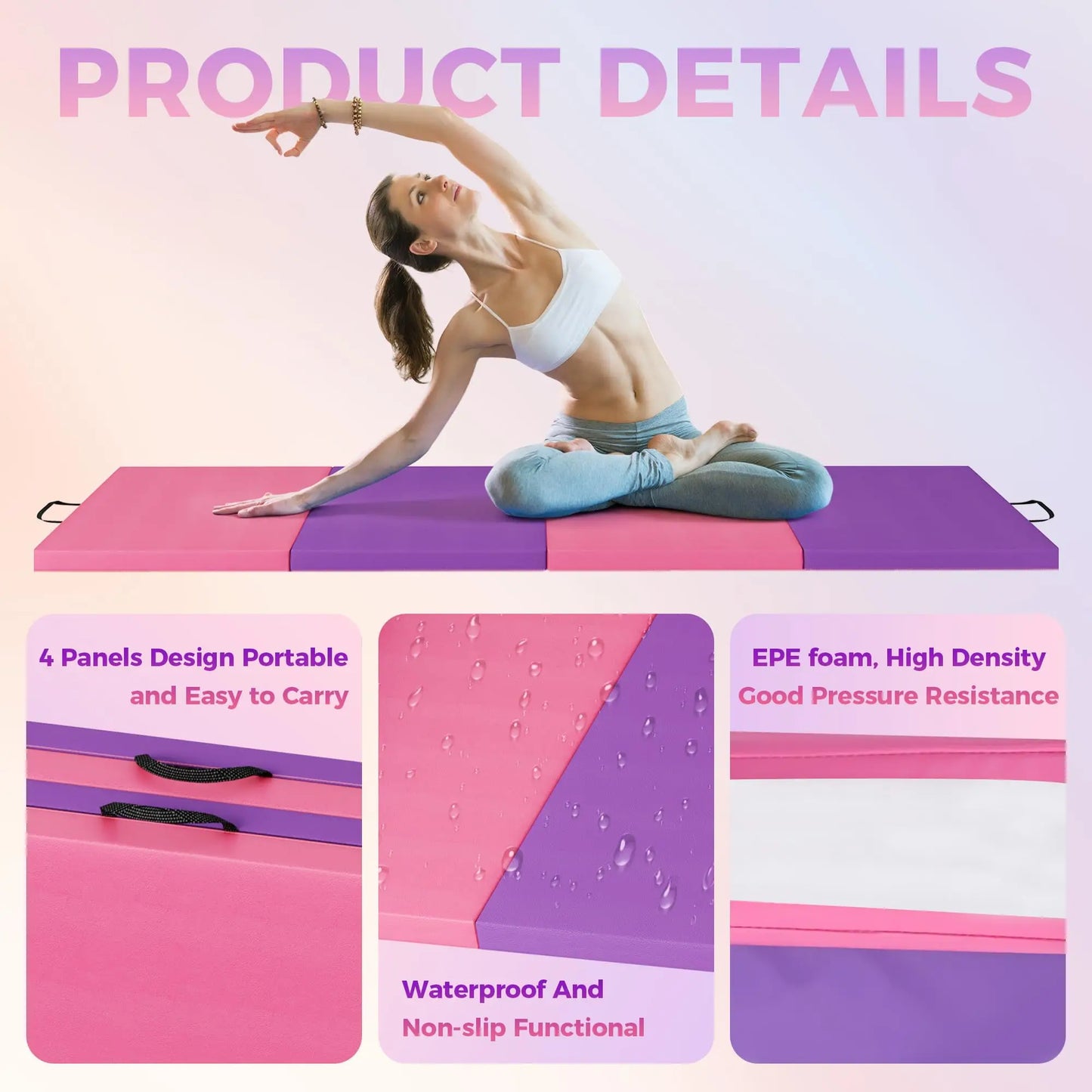 HiMISS Folding Gymnastics Mat Portable Floor Pad For Yoga Pilates