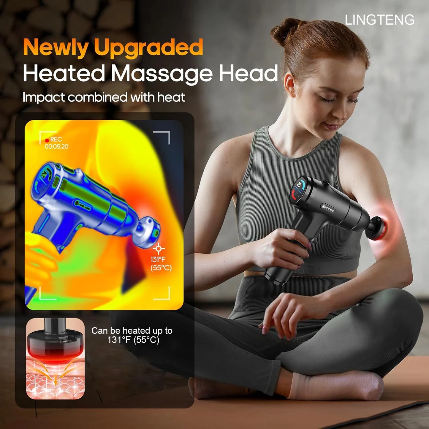 Lingteng Heating Deep Tissue Percussion Massage Gun With Storage Case