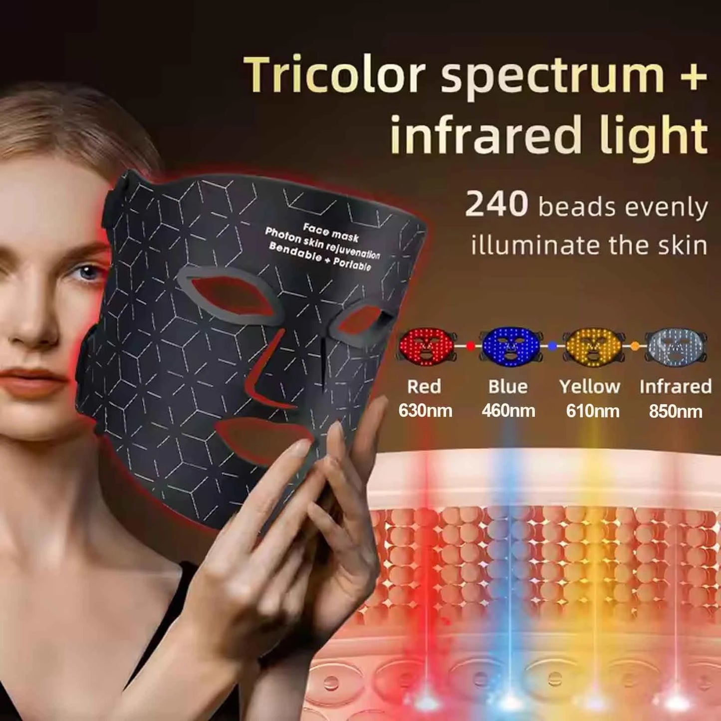 Portable Red Light Therapy Face Mask For Anti Aging Wrinkles