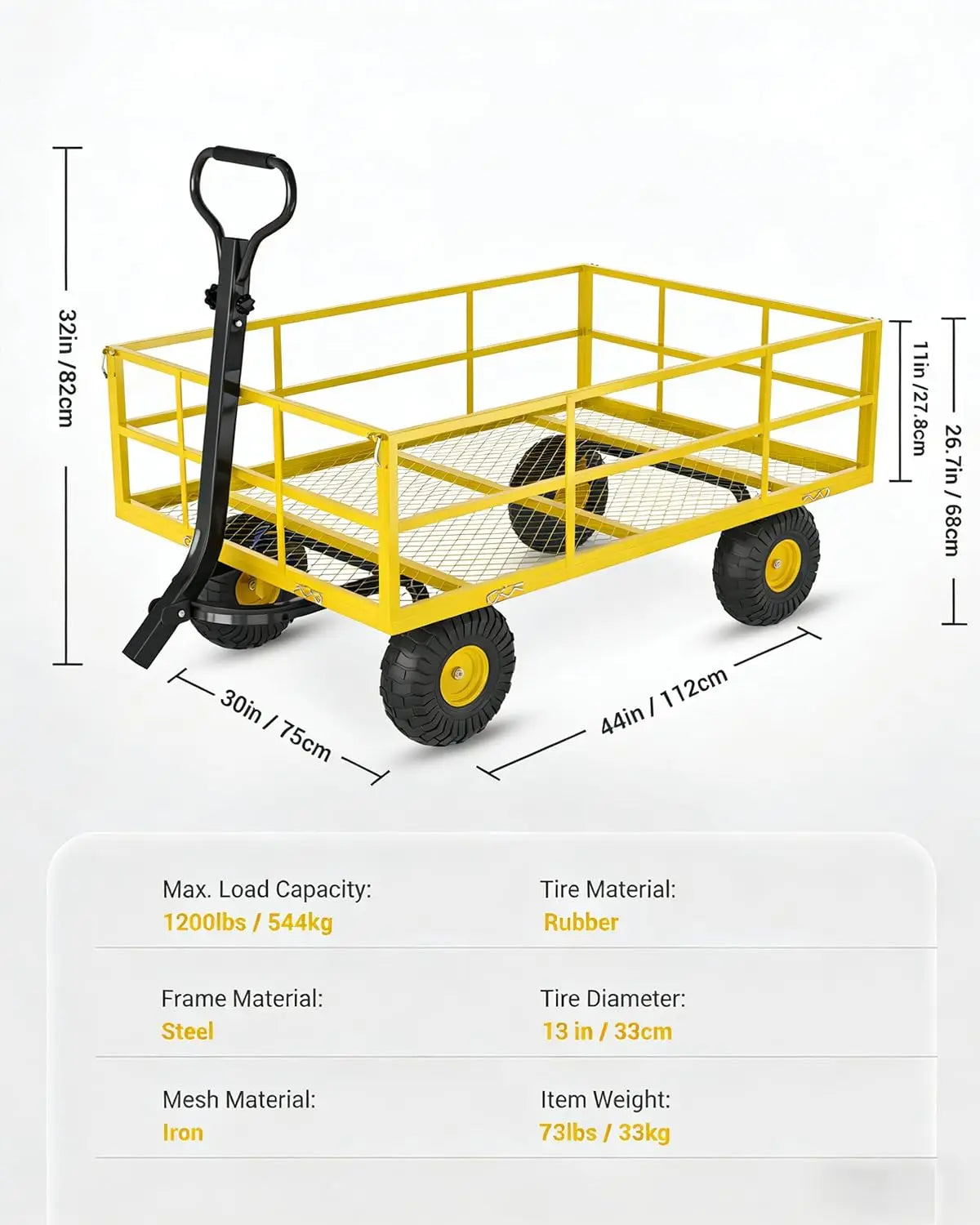 HiMISS Heavy Duty Steel Garden Cart Wagon For Yard Work