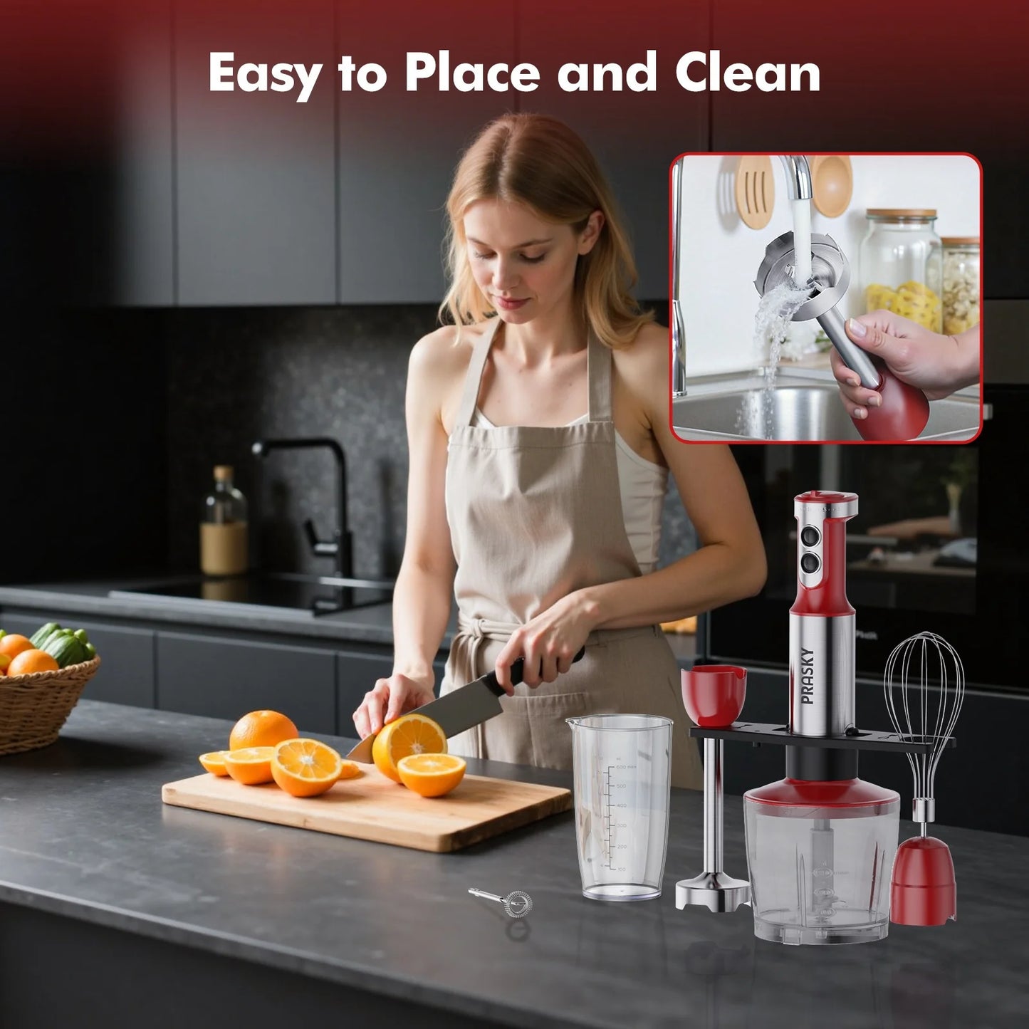 Prasky Multifunctional Handheld Immersion Blender With Whisk And Chopper