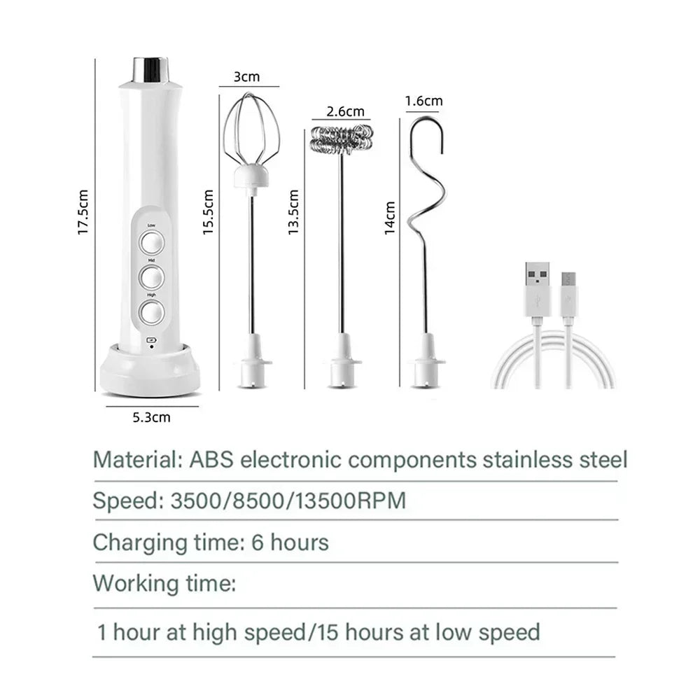 Stonego Cordless Rechargeable Milk Frother With Three Speed Whisk