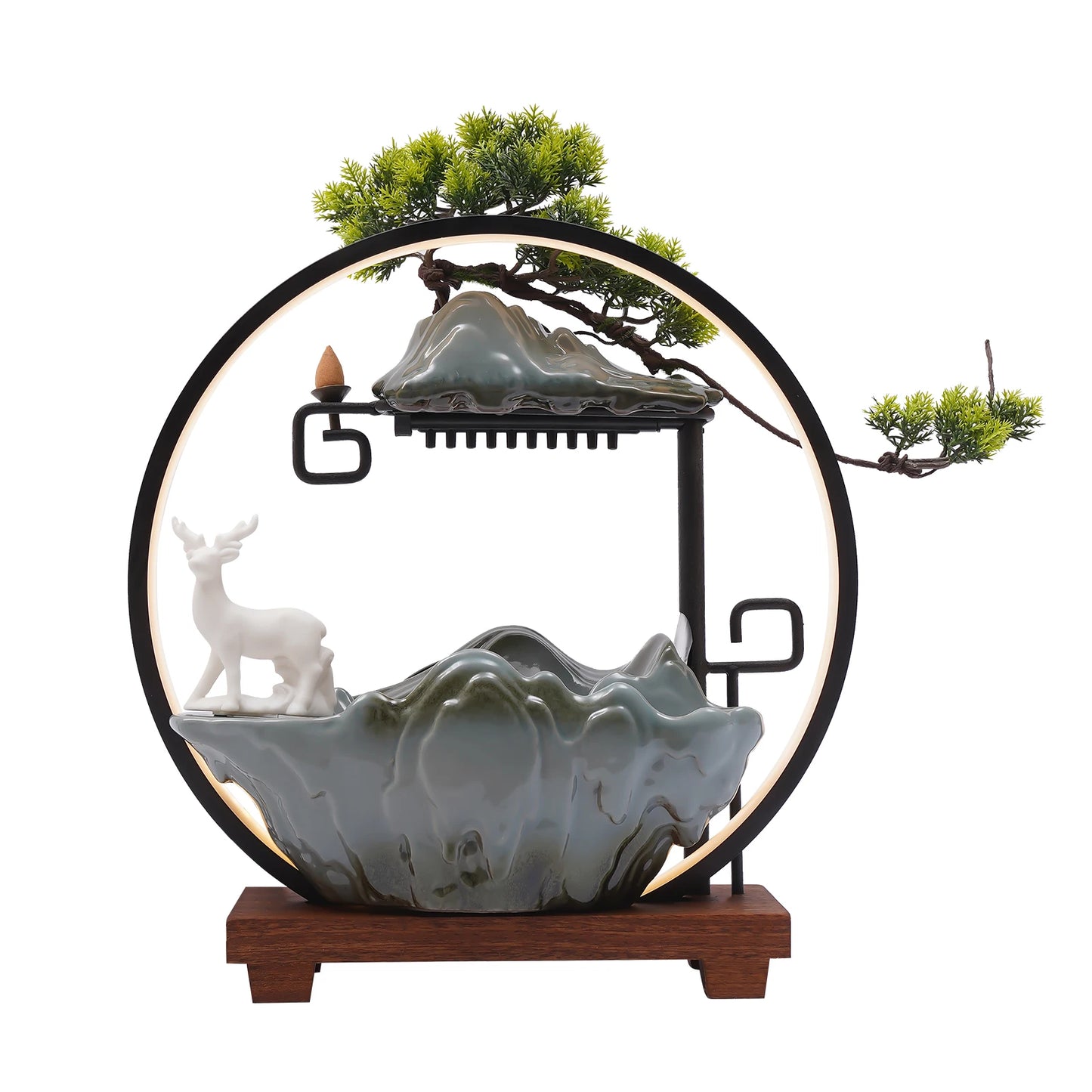 Bymaocar Tabletop Water Fountain With LED Light Zen Decor Gift