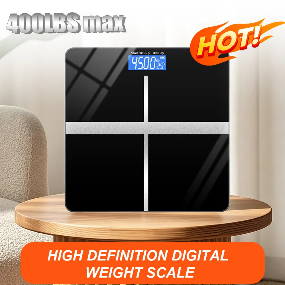 Digital Bathroom Scale With Tempered Glass And LCD Display